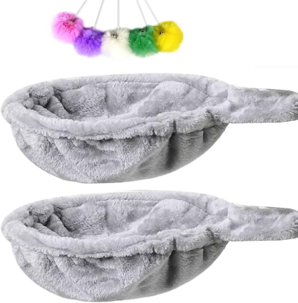 Cesto Nido Sdraio Amaca Grigio Chiaro da 14,6 pollici, Confezione da 2, Ricambio per Albero per Gatti, 5 Giocattoli Sospesi, Accessori per Albero per Gatti