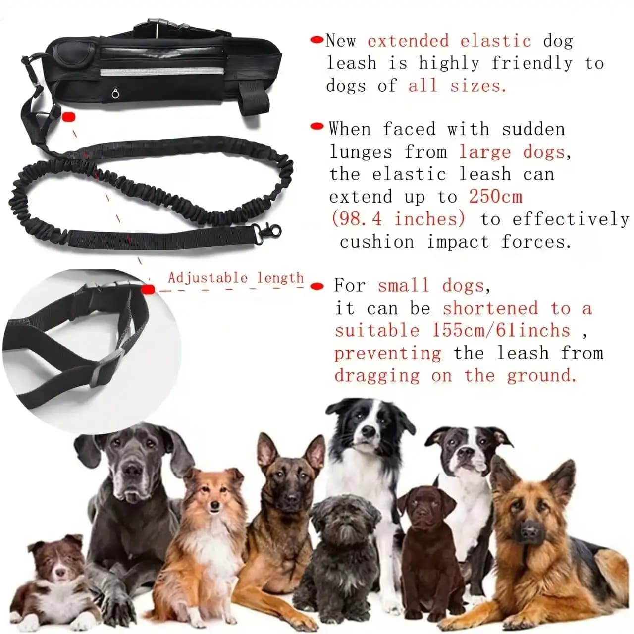 Outdoor Sports Waist Bag Dog Leash Hiking Running Waist Pack Portable Waist Bag with Retractable Pet Leash