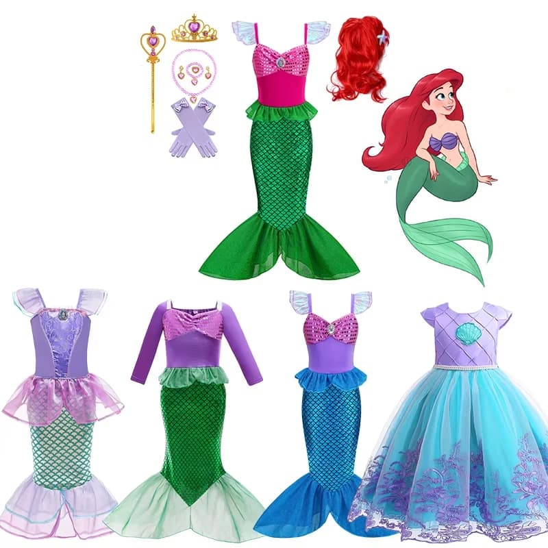 Costume cosplay per ragazze DISNEY Sirenetta per bambini Abito a coda di pesce Carnevale Fancy Party Dress Bambini Halloween Dress Up Abbigliamento