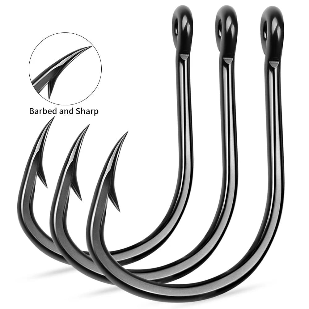 10Pcs/Bag High Carbon Steel Fishing Hook With Barbed Iron Plate Hook 1/0#-12/0# Large Fish Bait Hook Fishing Gear Accessories