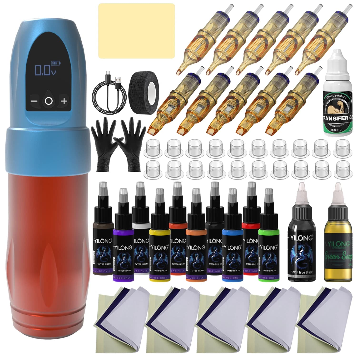 Kit Professionale per Tatuaggi Wireless per Principianti, Set di Strumenti con Alimentatore Nero per Trucco Permanente e Uso Corporeo