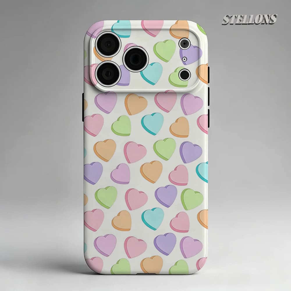 Custodia per telefono Rainbow Heart Candies con supporto magnetico per iPhone 17 16 15 14 13 Pro Max Plus, custodia rigida a strato singolo/doppio