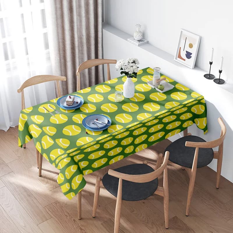 Tovaglia moderna con motivo pallina da tennis - Tessuto di copertura per sala da pranzo a 6 posti in colori verde giallo Tovaglie decorative per cucina