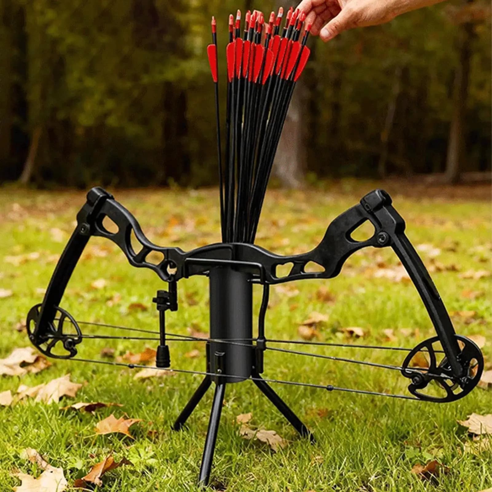 Folding Ground Bow Stand Heavy Duty Metal Bow Holder With Quiver Portable Archerys Rack For Target Practice Backyard Range