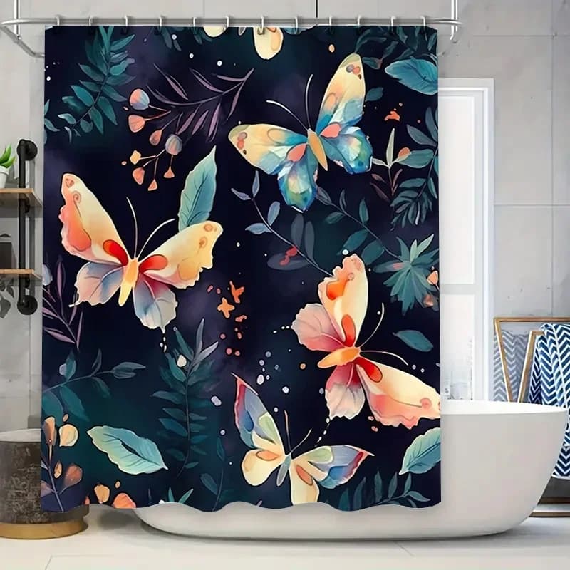Tenda da doccia floreale con farfalla vivida, decorativa impermeabile, da appendere alla parete, per la casa, in tessuto morbido stampato con anguria Desi
