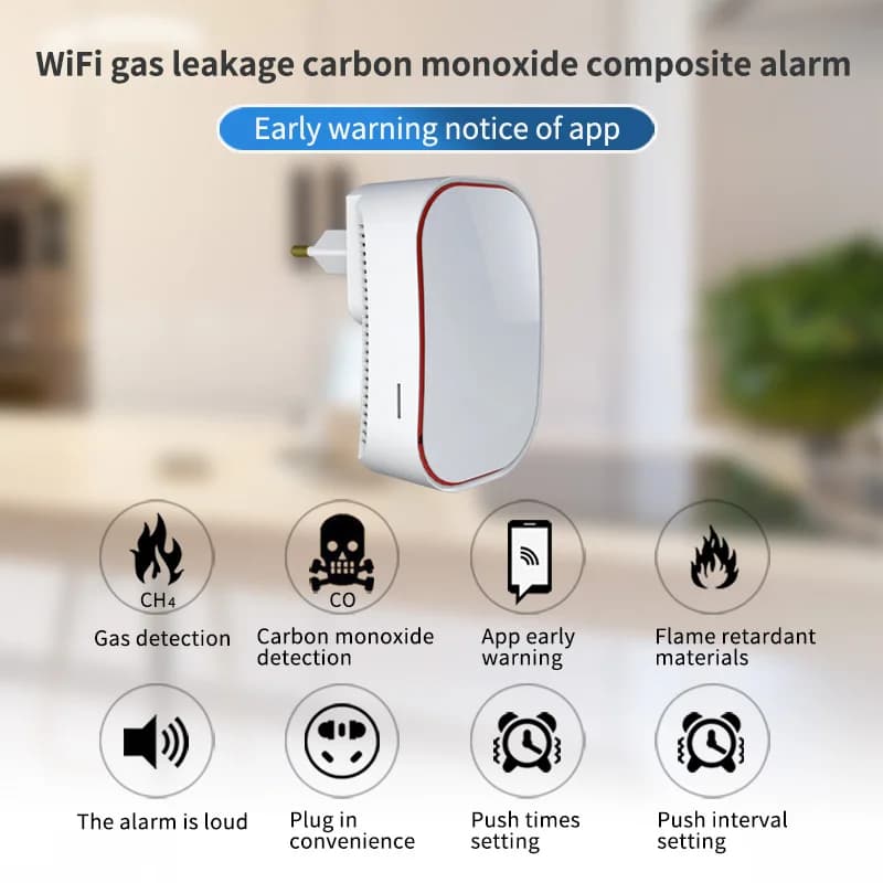 Rilevatore di gas naturale WIFI e rilevatore di monossido di carbonio CO, rilevatore di perdite di gas combustibile Monitor per Co, GNL, GPL, metano