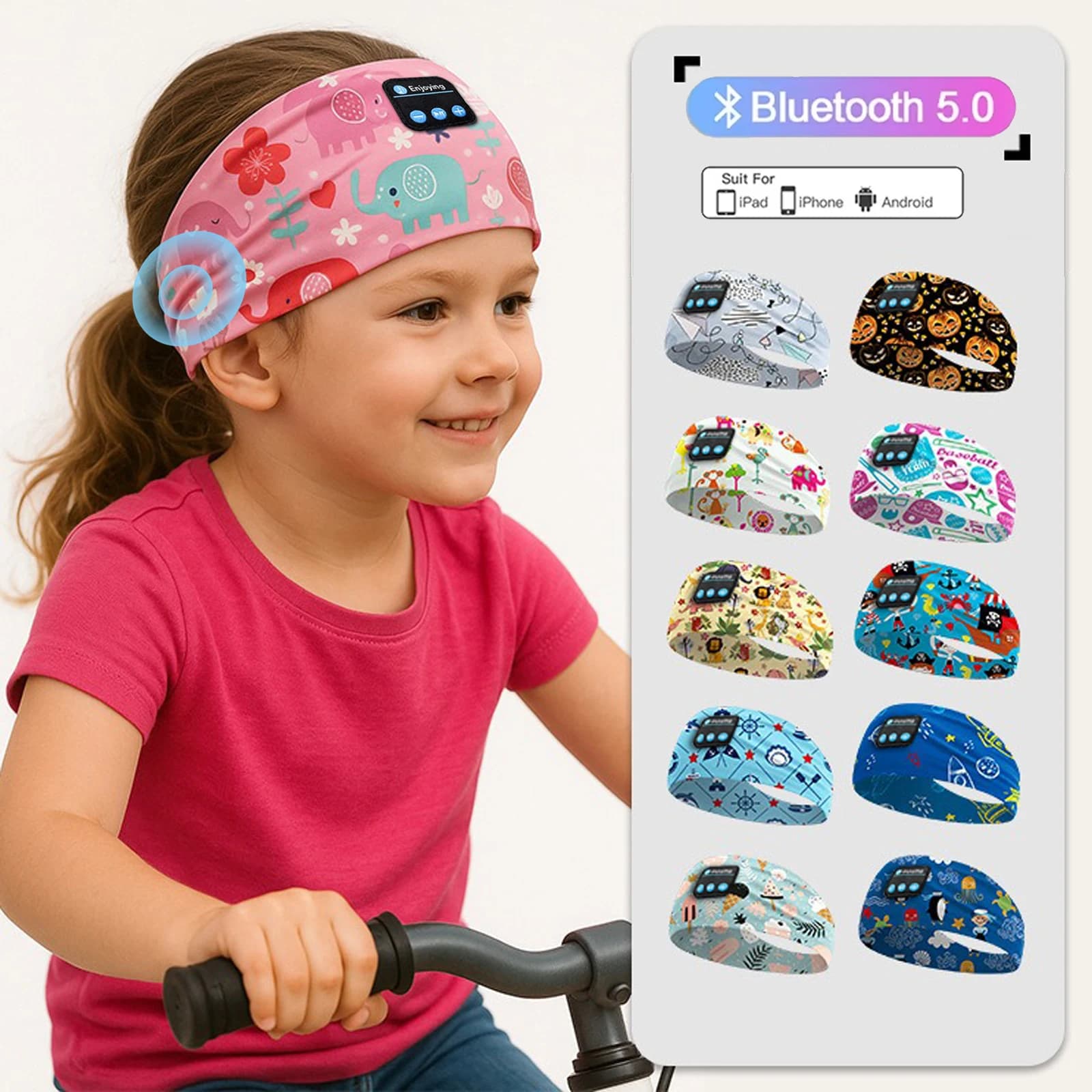 Cuffie Bluetooth per bambini Musica Sport Fascia per dormire Maschera Lettore stereo wireless Supporto Vivavoce Fasce morbide e carine per cartoni animati