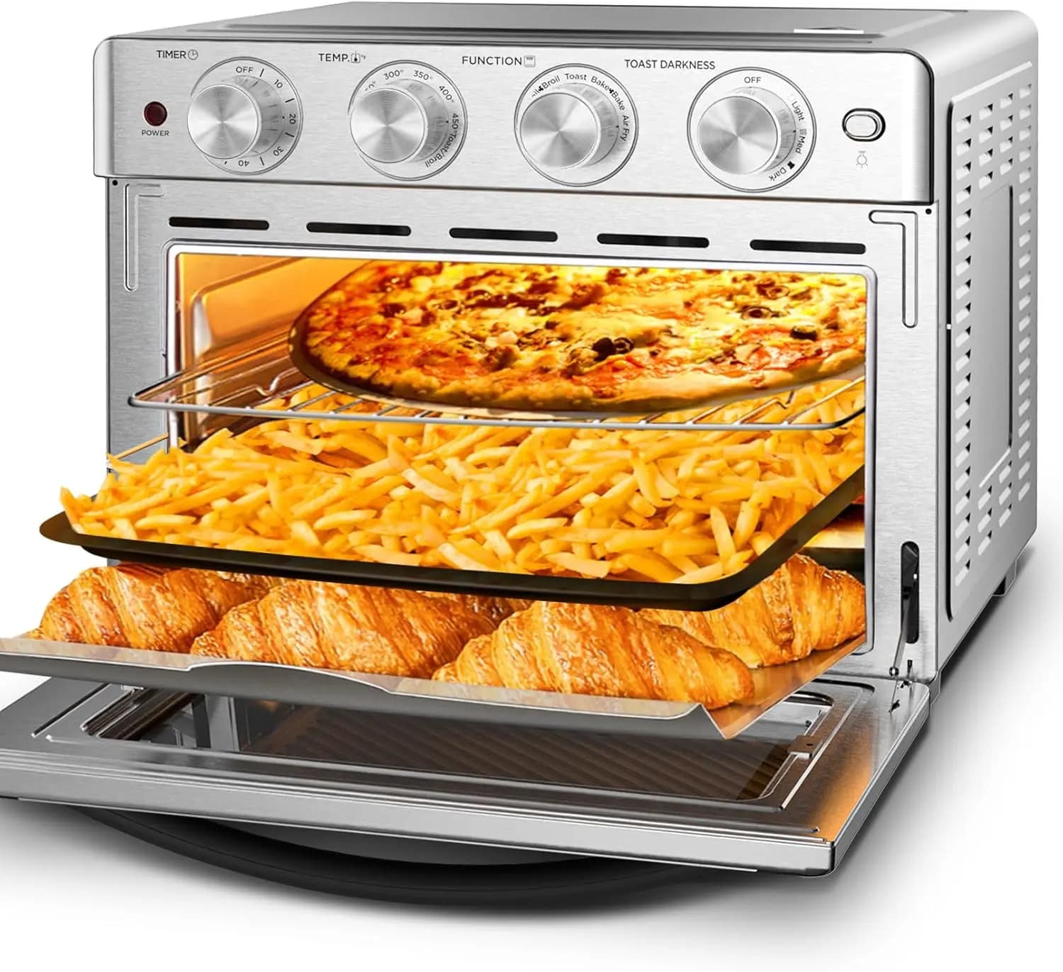Large 26 QT Air Fryer with Toaster Oven Function, 7-in-1, stainless steel, for Cooking and Roasting Easily
