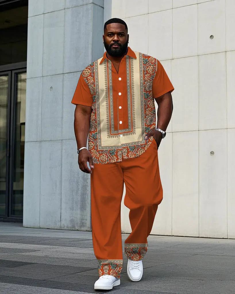 S-9XL Plus Size Men's Baroque Floral Print Shirt, Short Sleeve Button Up for Streetwear & Casual Wear