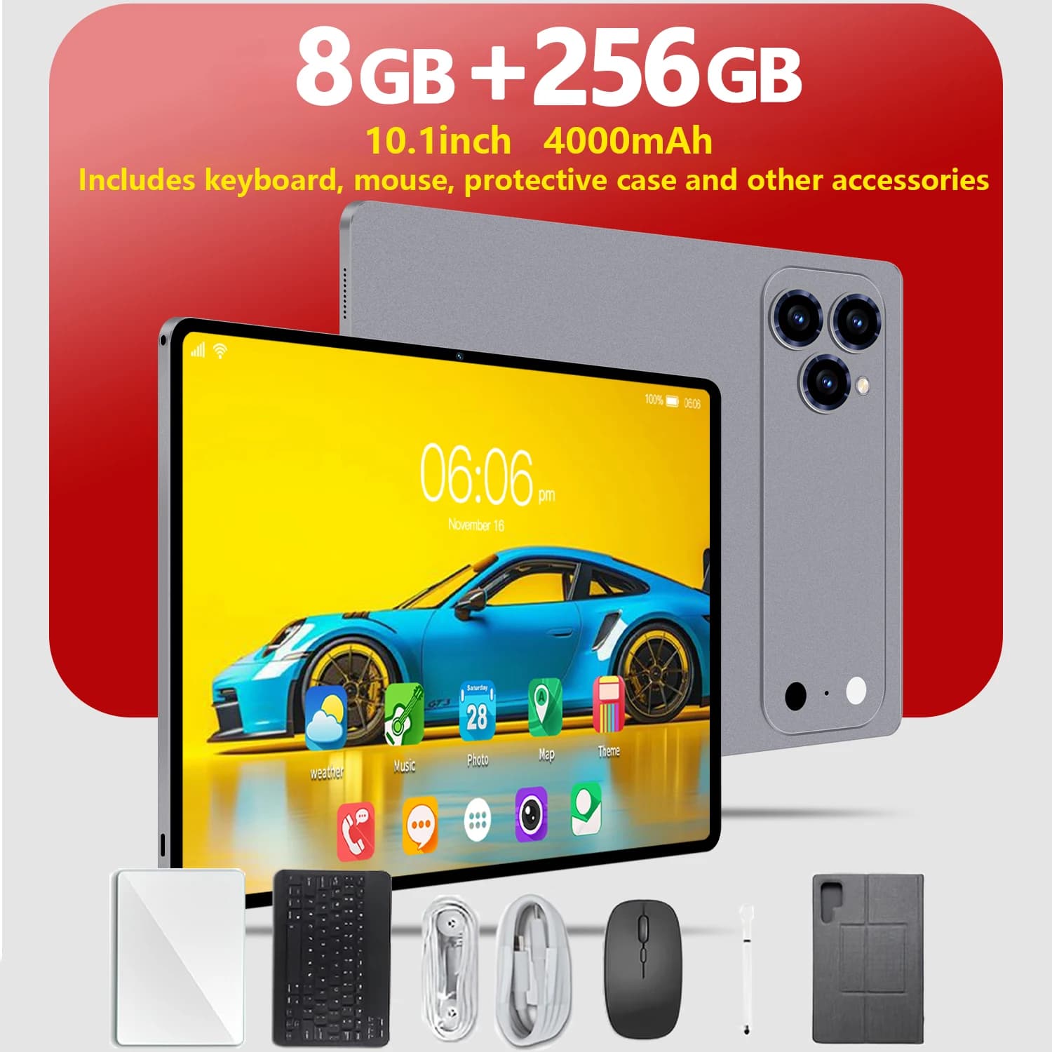 Tablet Android 15, Last Model, Screen 10.1 Inch, 4000mAh Battery, Tablet 2-in-1 with Complete Accessories, Triple Camera, HD FHD