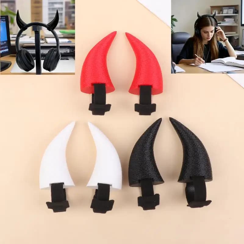 3D printed headphone components with devil horns, self-sharpening headphone accessories or TV media decorations