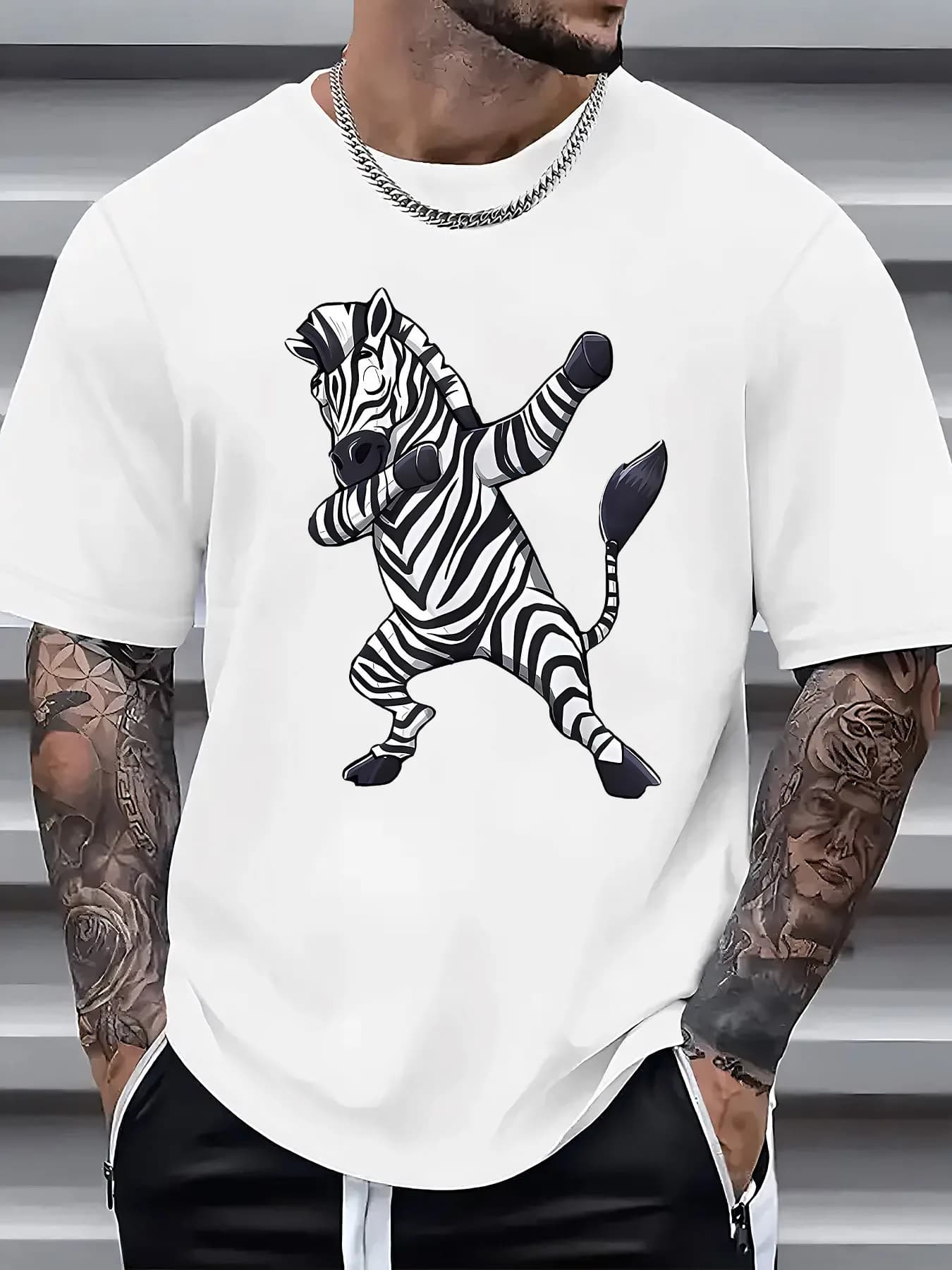 T-shirt casual da uomo a maniche corte con stampa divertente di zebra danzante - T-shirt estiva traspirante