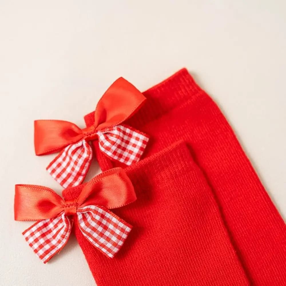 Sleeping Cotton New Year Red Socks Comfortable Sweet Bow Hosiery for Princess MidTube Knee High Stockings Home Socks