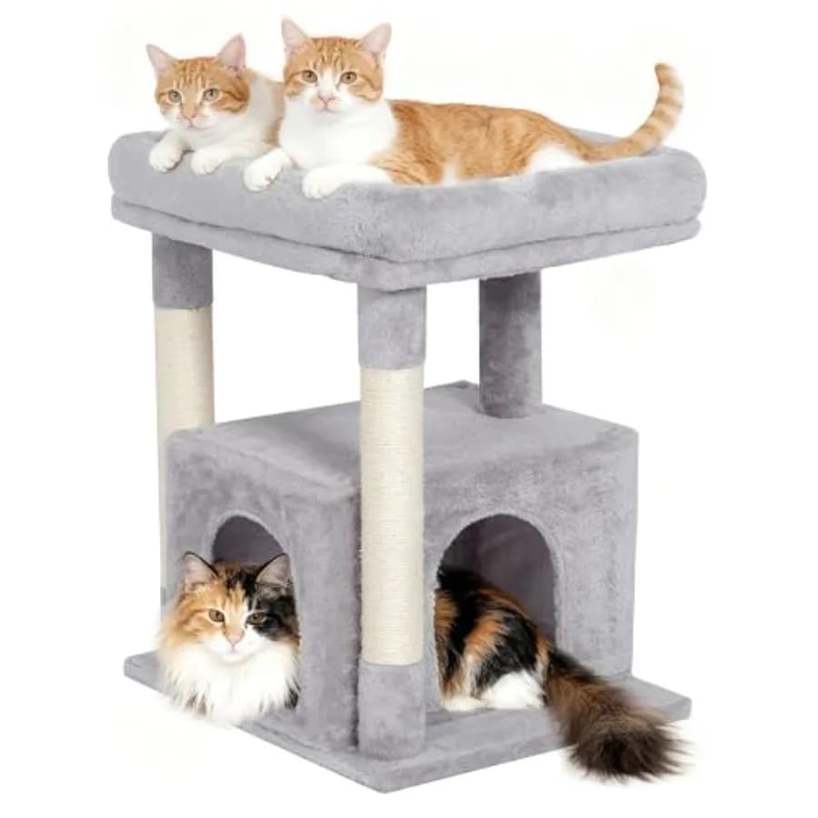 Tiragraffi per Gatti Grandi 19 * 15.8in, Letto Grande per Gatti Adulti 23.6in, Torre per Gatti con Tiragraffi, Cuccia per Gatti con 2 Porte