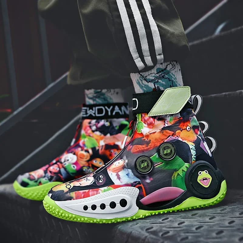 Scarpe da Basket 2026 High Top con Cerniera, Graffiti, Resistenti all'Usura, per Combattimento Reale, Traspiranti con Superficie a Rete, per Studenti, da Uomo, Modello Cement Star Sports
