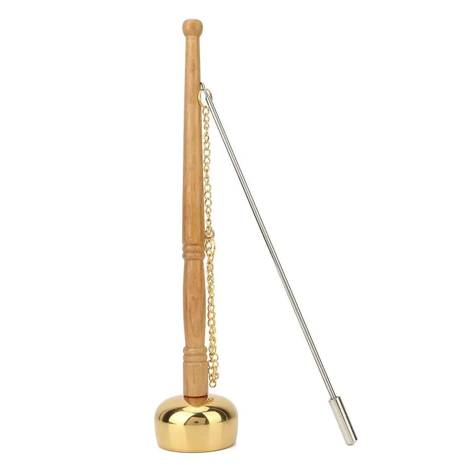Brass Hand Bell Meditation Prayer Bell Wooden Handle Tibetan Bell Buddhist Supplies for Temple Dharma and Yoga Sessions