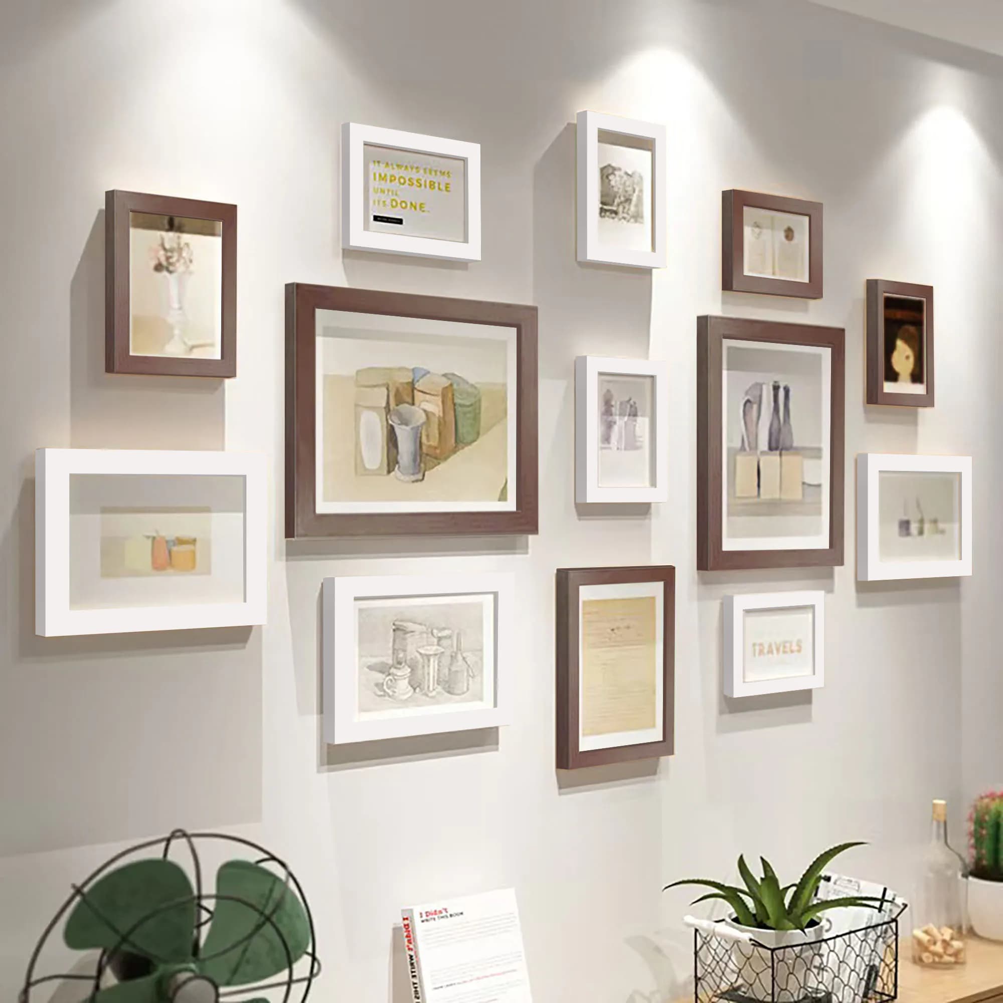 Set of 13 Wooden Frames for Home and Office Decoration, Holiday Gifts - Various Sizes for Photos