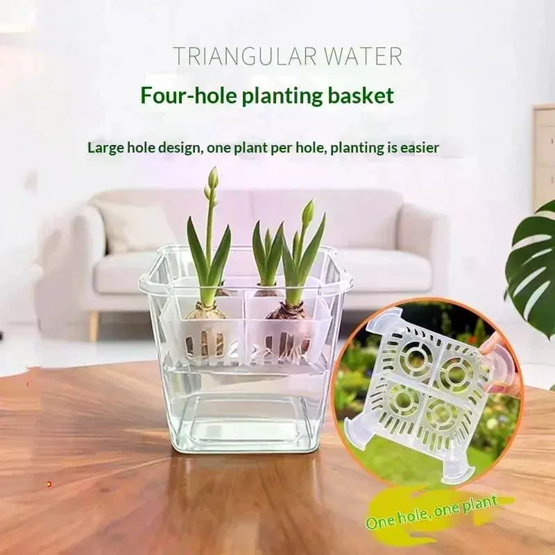 Vaso per Fiori Idroponico con Cestello Traspirante a 4 Fori, Contenitore per Piantine Senza Suolo, Decorazione per la Casa