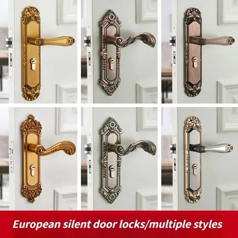 Maniglia per porta interna vintage con serratura a mortasa silenziosa per camera da letto, chiusura di sicurezza, per mobili