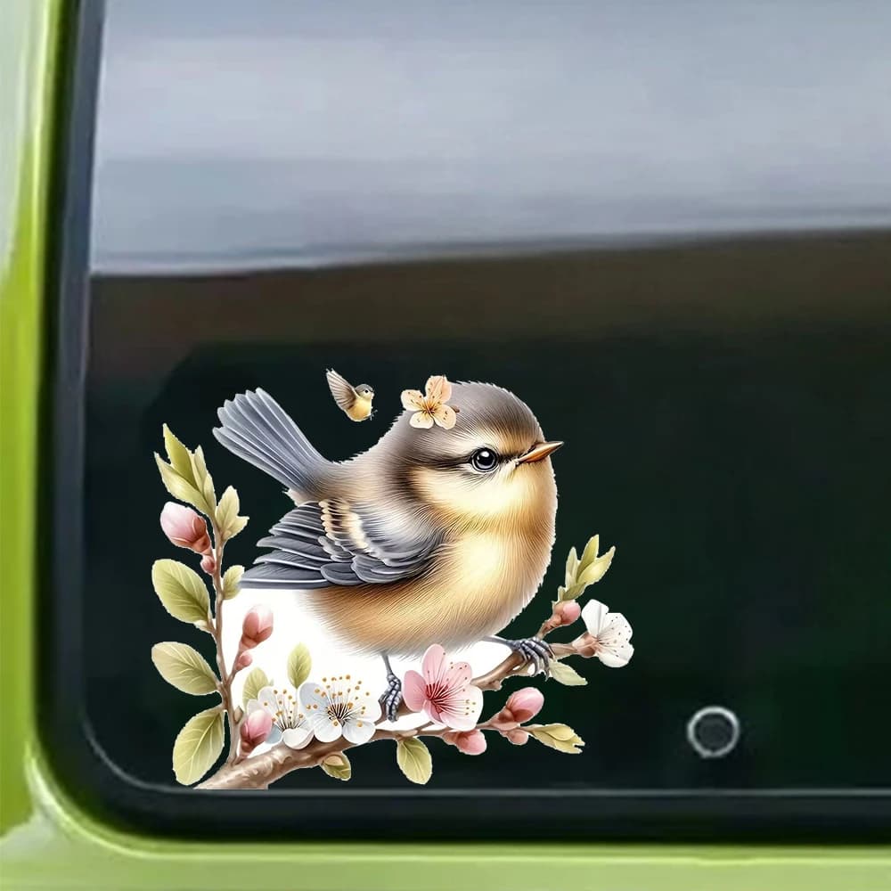 15x13cm # Adesivi con uccellino carino che si trova su un albero, adesivi in vinile impermeabili per auto, laptop, superfici in vetro