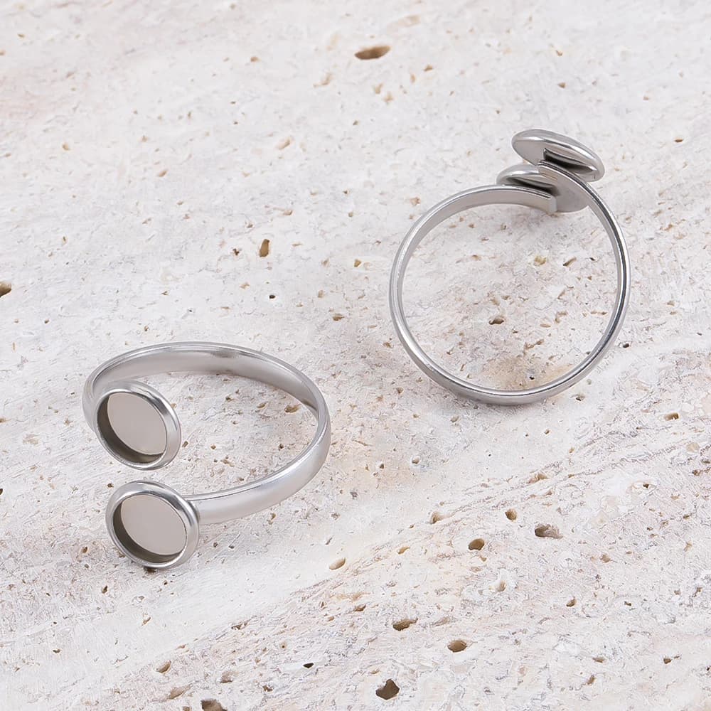 5 pezzi in acciaio inossidabile regolabile doppia lunetta anelli base placcata oro misura 6mm cabochon anello impostazione spazi vuoti accessori gioielli fai da te