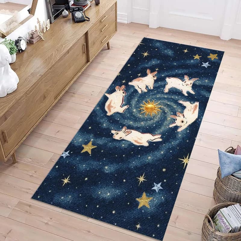 Tappeto con simpatico coniglio in stile illustrazione artistica, tappeto per soggiorno, camera da letto, decorazione per le vacanze, tappetino da pavimento