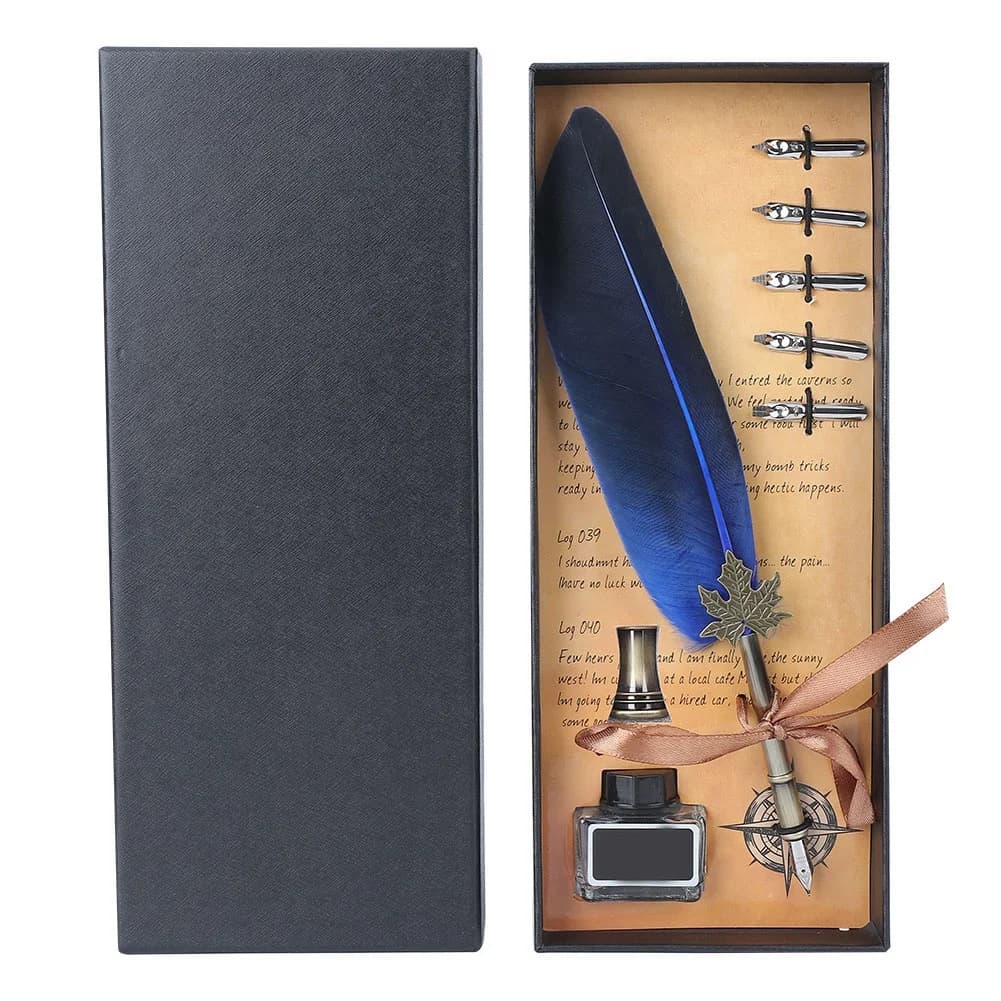 Vintage Feather Fountain Writing Pen Calligraphy Ink Quill Dip Pen with Gift Box