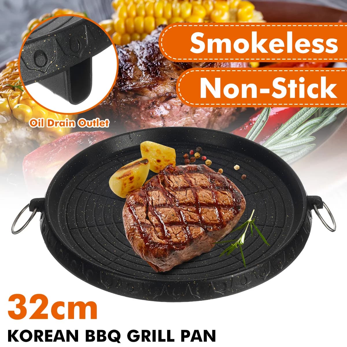 32cm Maifan Stone Charcoal Grill Pan Round Outdoor Picnic Garden Party Terrace Beach Korean BBQ Plate Non-Stick Aluminum Tray
