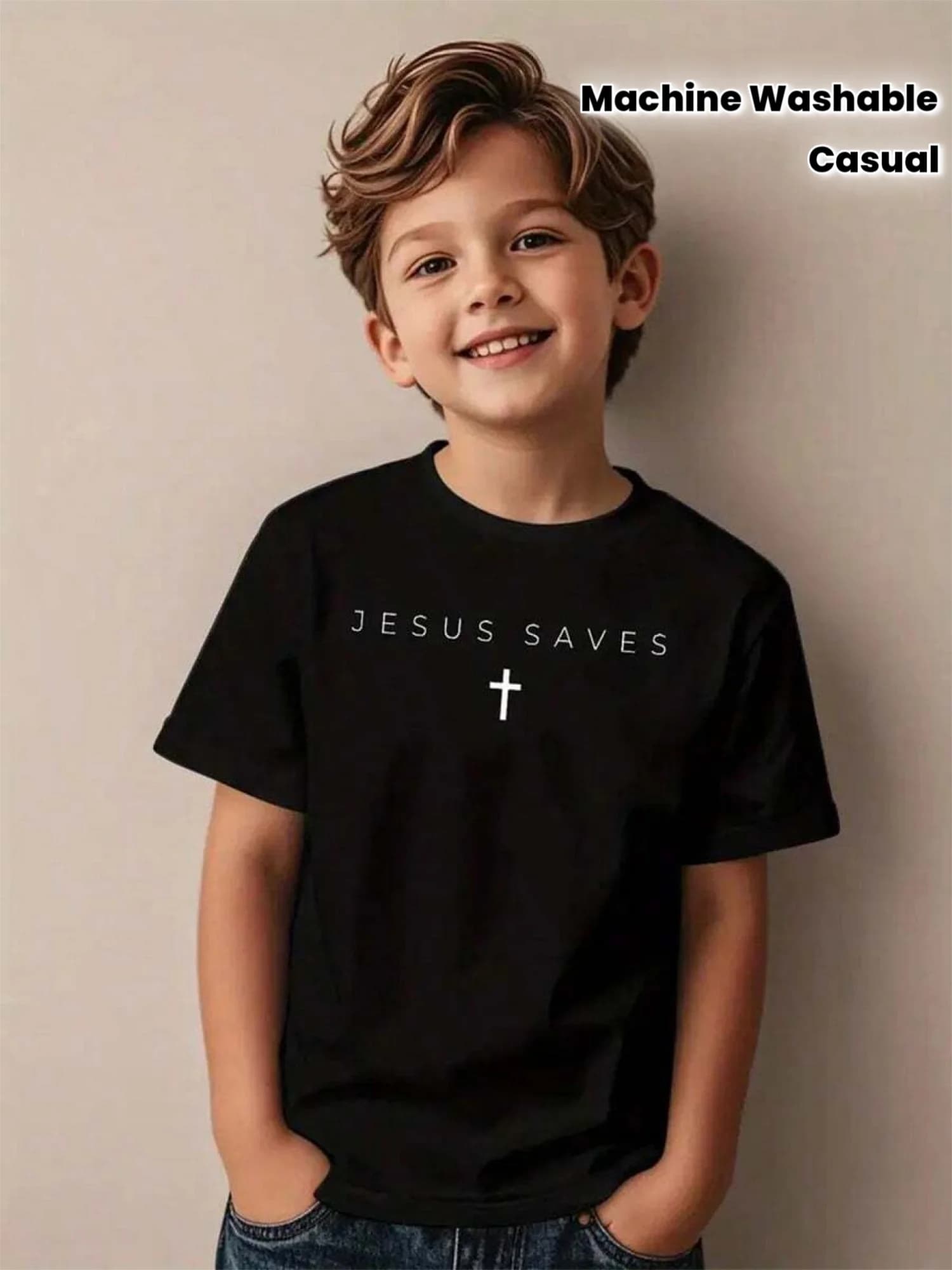 T-shirt Cristiana - Design per Bambini e Bambine, Uniforme Scolastica Religiosa, Stampa Natalizia, Abbigliamento con Sottile Motivo Religioso, Girocollo Casual