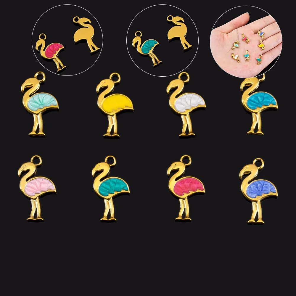 2pcs Stainless Steel Mix Color Enamel Flamingo Pendants Charms for DIY Jewelry Making Handmade Necklace Accessories Wholesale