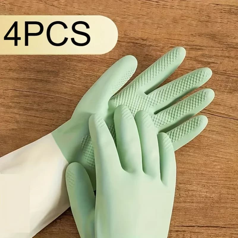 4 guanti impermeabili per la pulizia della casa, guanti in lattice per la pulizia della cucina, guanti per lavare i piatti, guanti da lavoro in gomma resistenti all'usura