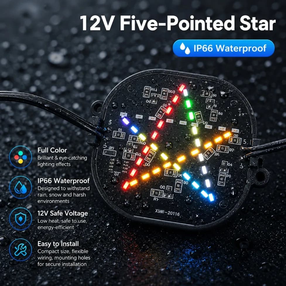 10PCS Pentagram LED Module DC12V RGB Multicolor Flowing Light IP66 Waterproof for Bar Club Party Holiday DIY Home Decoration