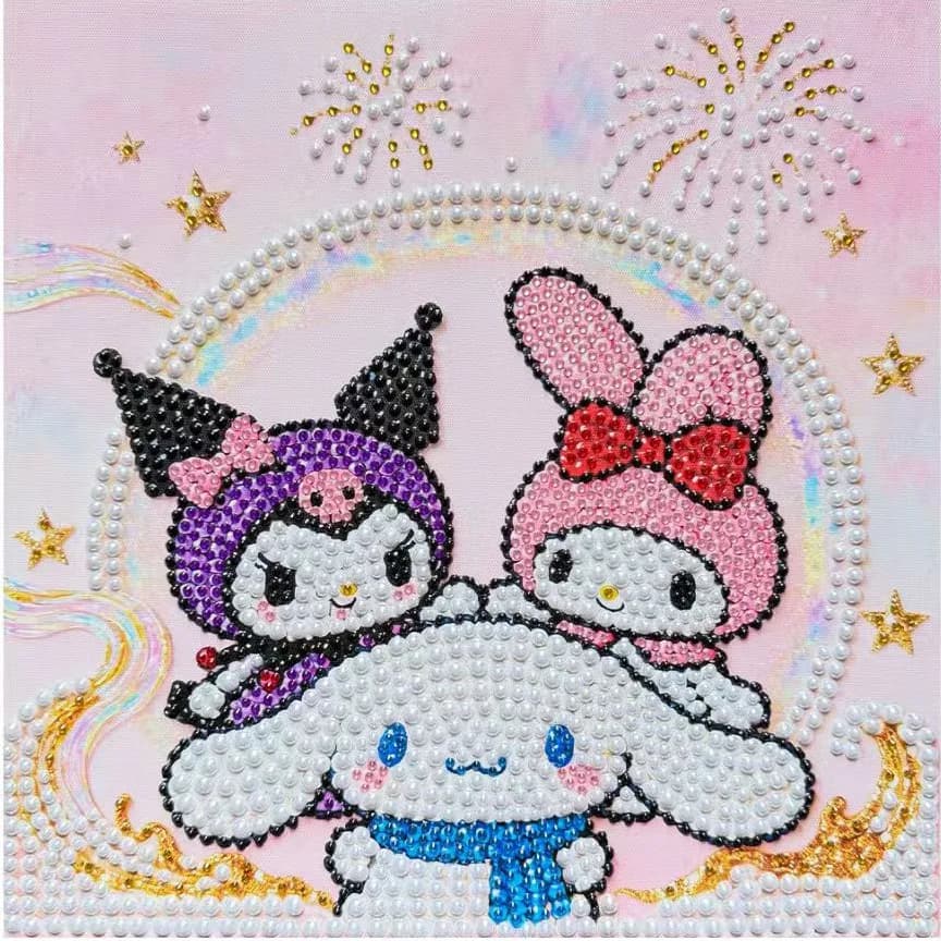 Quadro con Pittura Diamantata Hello Kitty 20x20cm, Include Cornice, Decorazione Fai-da-Te, Regalo per la Festa dei Bambini, Fatto a Mano