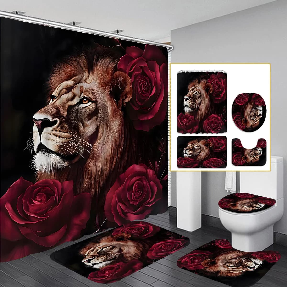 4 pieces of pattern with yoga print, modern and elegant design, shower curtain, 4 pieces complete set with toilet mat, easy to install, wi
