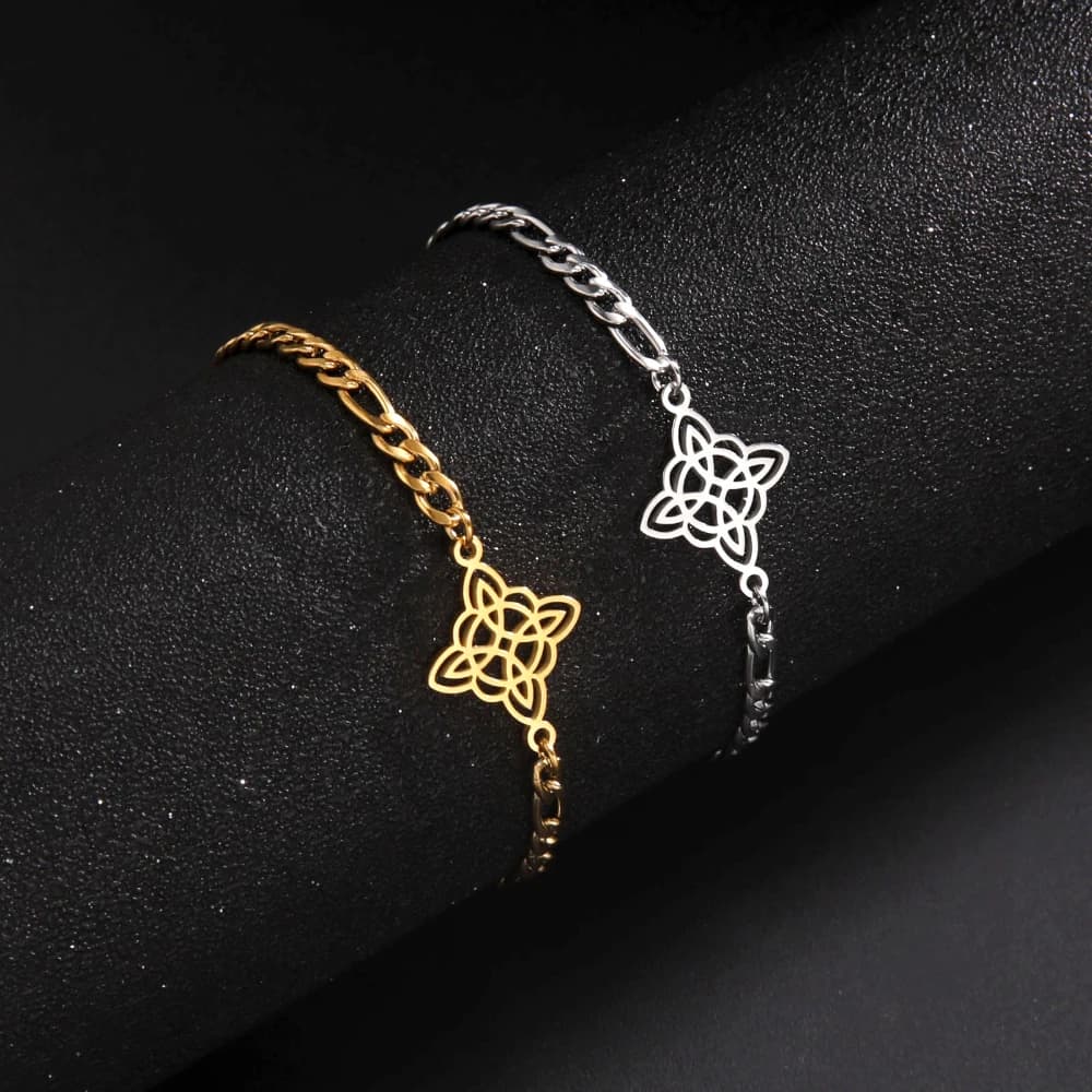 Bracciale con nodo da strega in acciaio inossidabile Uomo Donna Bracciale con ciondoli con nodo da stregoneria sulla catena a mano Gioielli di protezione con amuleto sacro