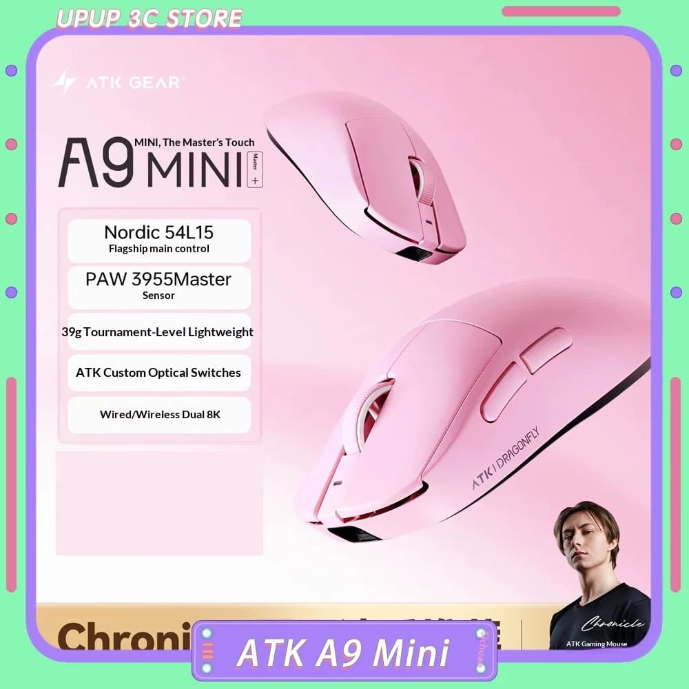 Atk A9 Mini Mouse Master Version Wireless Three Mode Paw3955master Lightweight Nordic 54l15 E-Sports Gaming Mouse Gamer Gifts