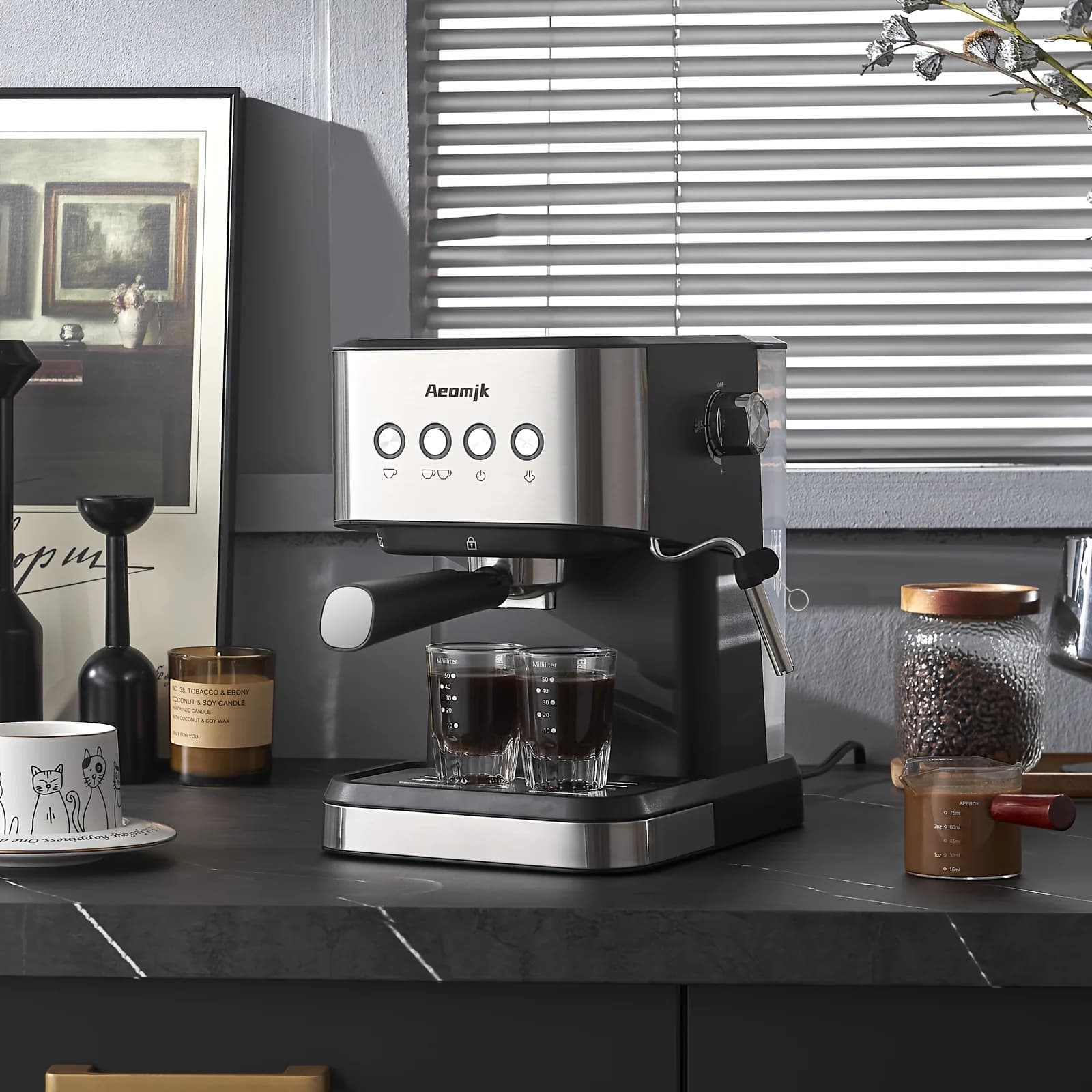 Macchina per Espresso Semi-Automatica 20 Bar, Macchina per Cappuccino e Latte con Montalatte a Vapore, con Serbatoio d'Acqua Rimovibile da 1,5L