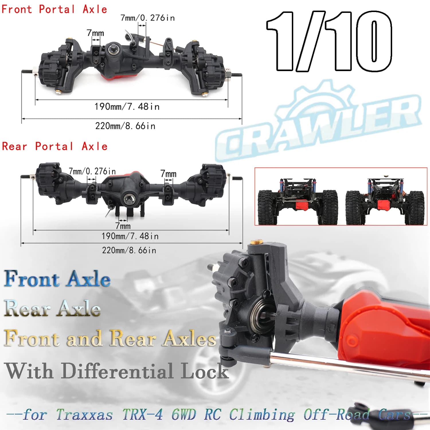 Asse portale in metallo Assi anteriori e posteriori con serratura differenziale per 1/10 Traxxas TRX-4 6WD RC Crawler Arrampicata Off-Road Auto Aggiornamento