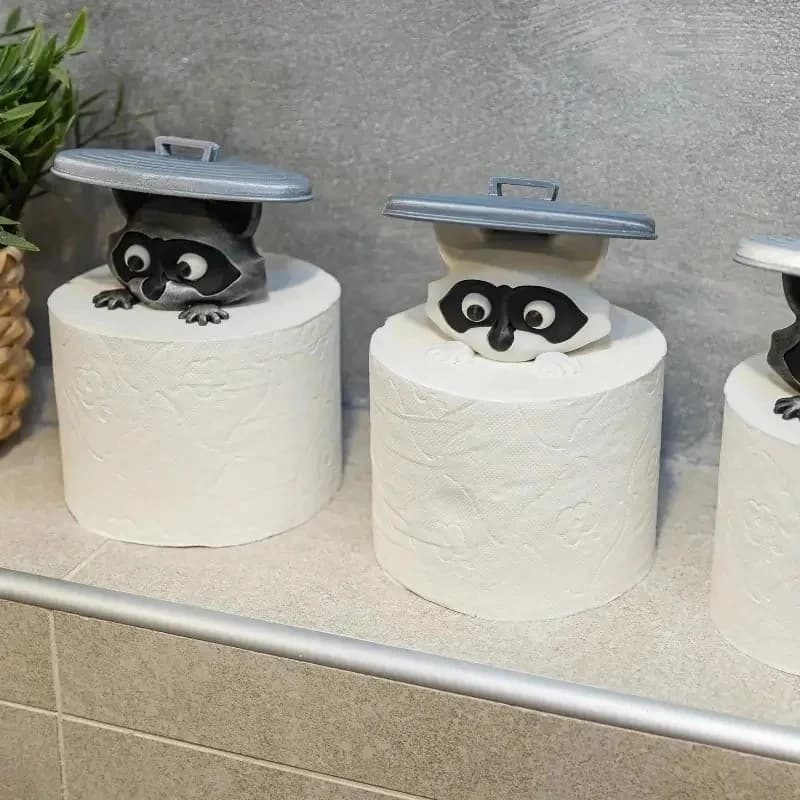 Portarotolo Carta Igienica a Forma di Procione Bianco e Nero, Decorazione Bagno Giocosa con Coperchio a Cestino, Idea Regalo Unica, Accessorio Divertente per la Casa
