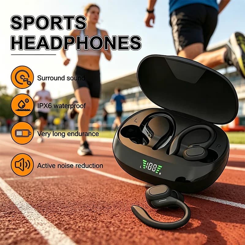 SP16 TWS Wireless Earbuds Sports Ear Hook Headphones HiFi Stereo Waterproof With Mic, True Wireless Earphones