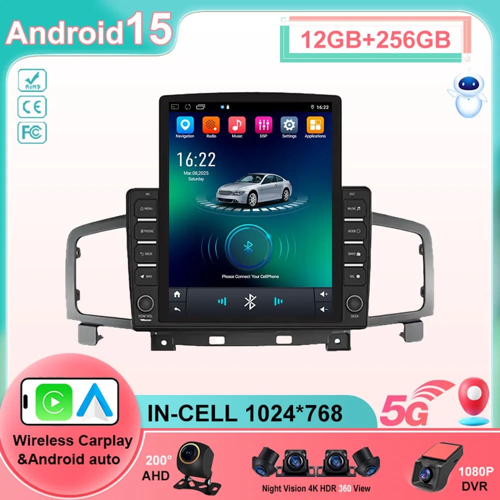 9.7 Android 15 Car Radio Carplay for Nissan Quest Elgrand E52 2011 2016 GPS Navigation Multimedia Player Stereo screen recorder