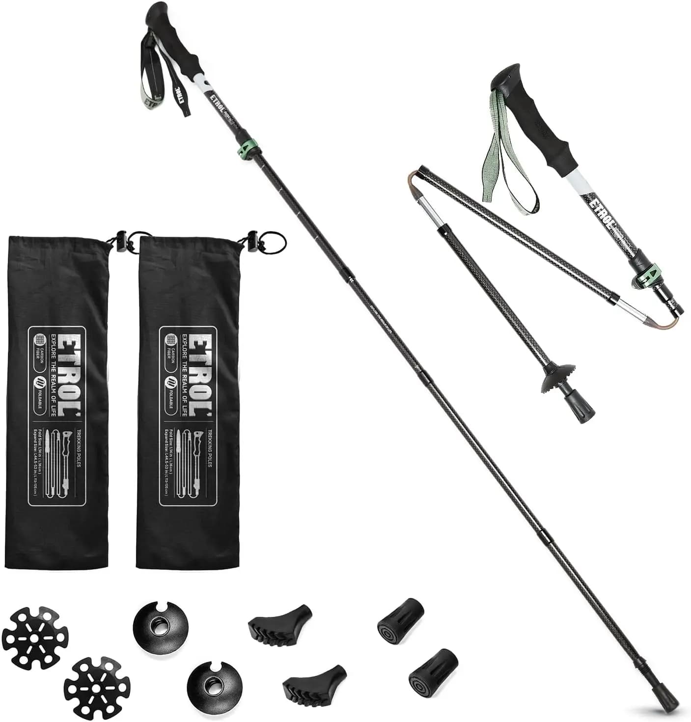 Carbon Fiber Trekking Sticks - 2-piece lightweight foldable trekking poles, fast tipping closure, EVA handle for men and women