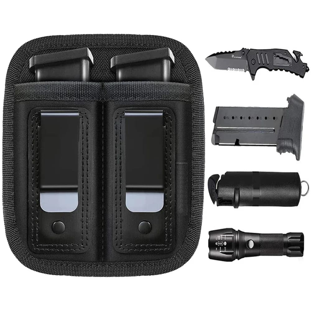 Outdoor bullet bag with double clips made of diving material, 9mm concealed double double-stack magazine holder
