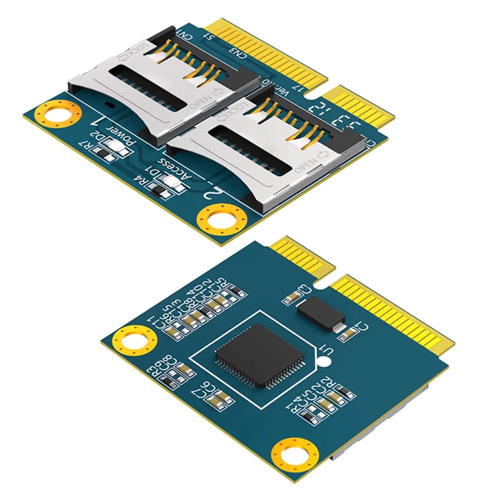 Adattatore da doppia scheda Micro SD TF a Mini PCI-E con mezza staffa, convertitore di schede di memoria, lettore di schede di memoria per laptop