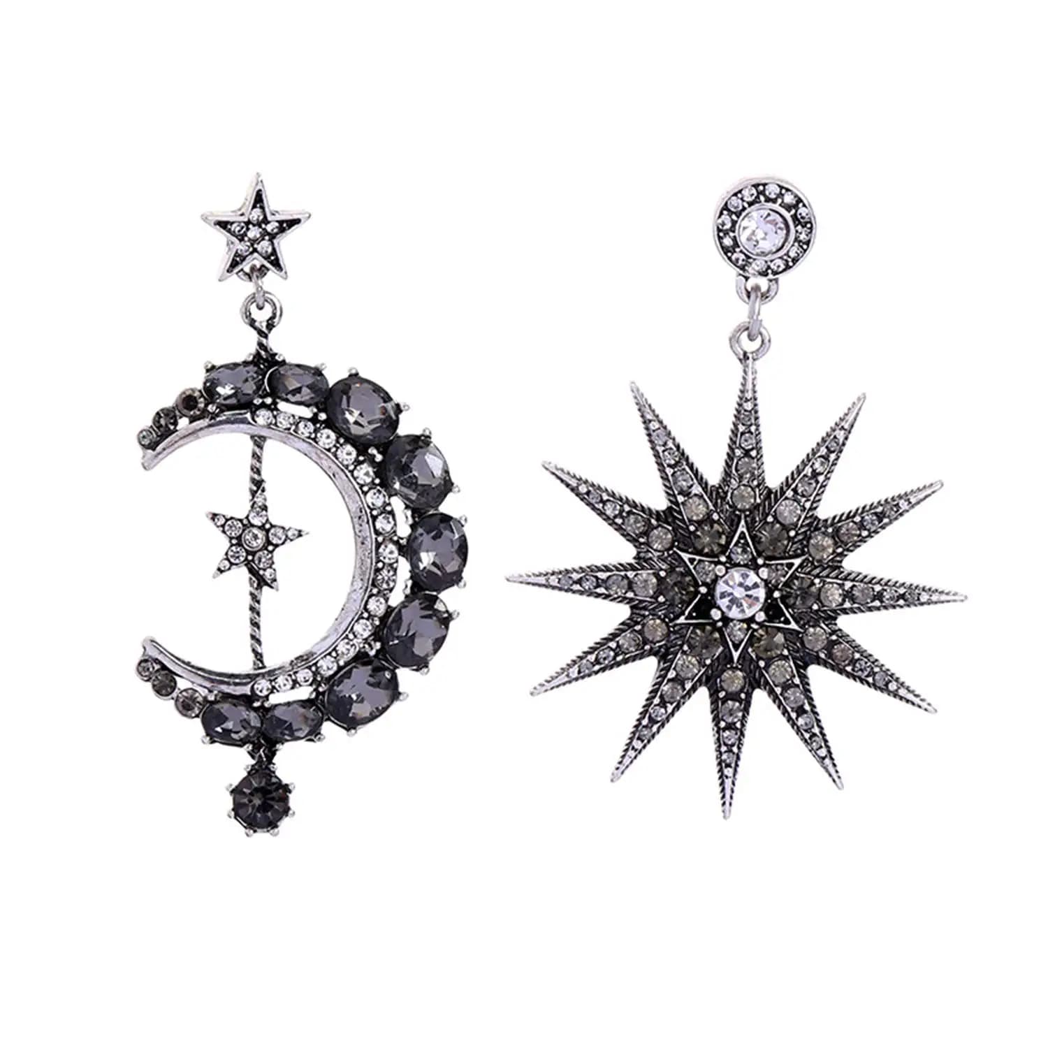 Orecchini pendenti con luna e stella per donna, gioielli alla moda