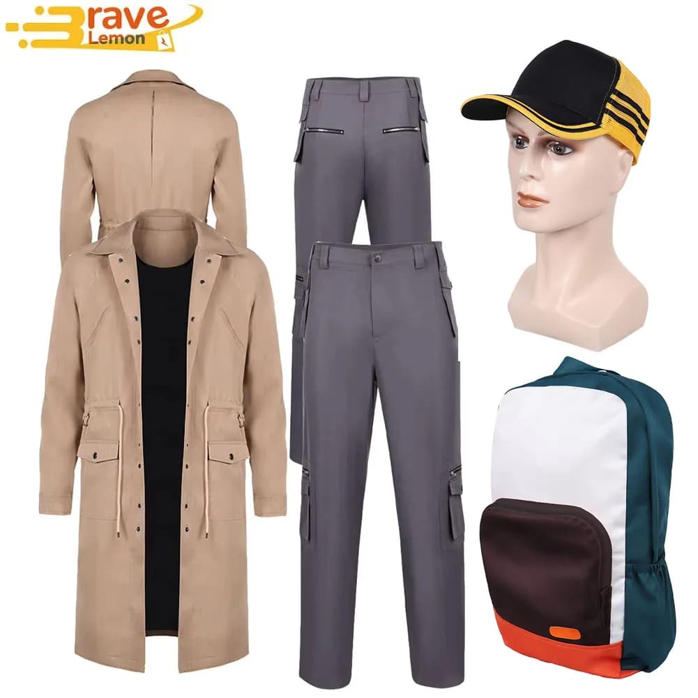 Dustin Henderson costume for Cosplay, Coat, Pants, Backpack, Hat, Bag, Outfit for Men, Fantasy clothing for Halloween and Mask parties
