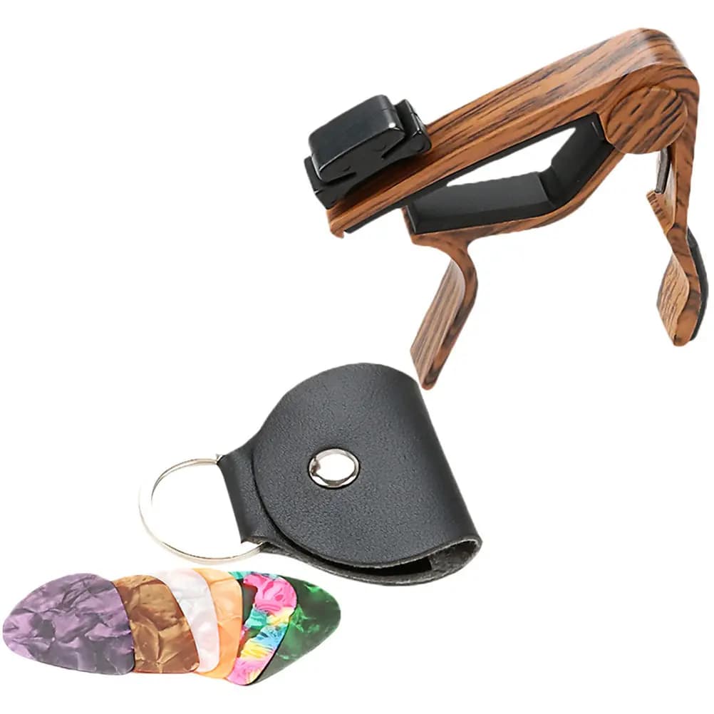 Set di 1 Capotasto per Chitarra e Plettri Multifunzione in Metallo, Porta Plettri Portatile per Chitarra Elettrica, Acustica, Basso, Ukulele, Banjo