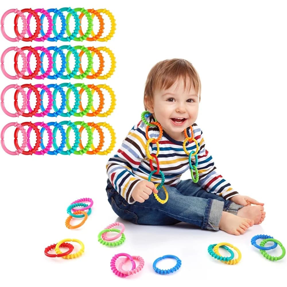 Anello di collegamento Giocattolo con clip per passeggino sospeso, set di accessori per tappetino da gioco per seggiolino auto per neonato, neonato, ragazza, 24 pezzi