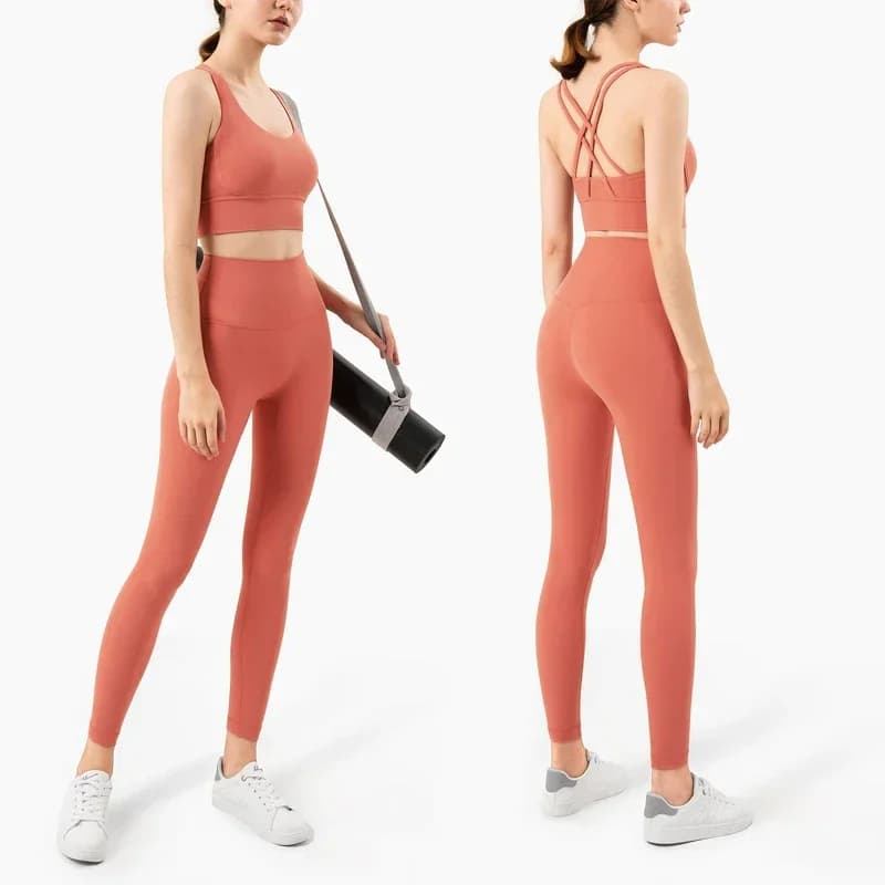 Summer New 2 Pieces Yoga Clothing Athletic Women's Jumpsuit Crossed On Back Nylon Yoga Top Women's Sports Bra leggings pilates fitness