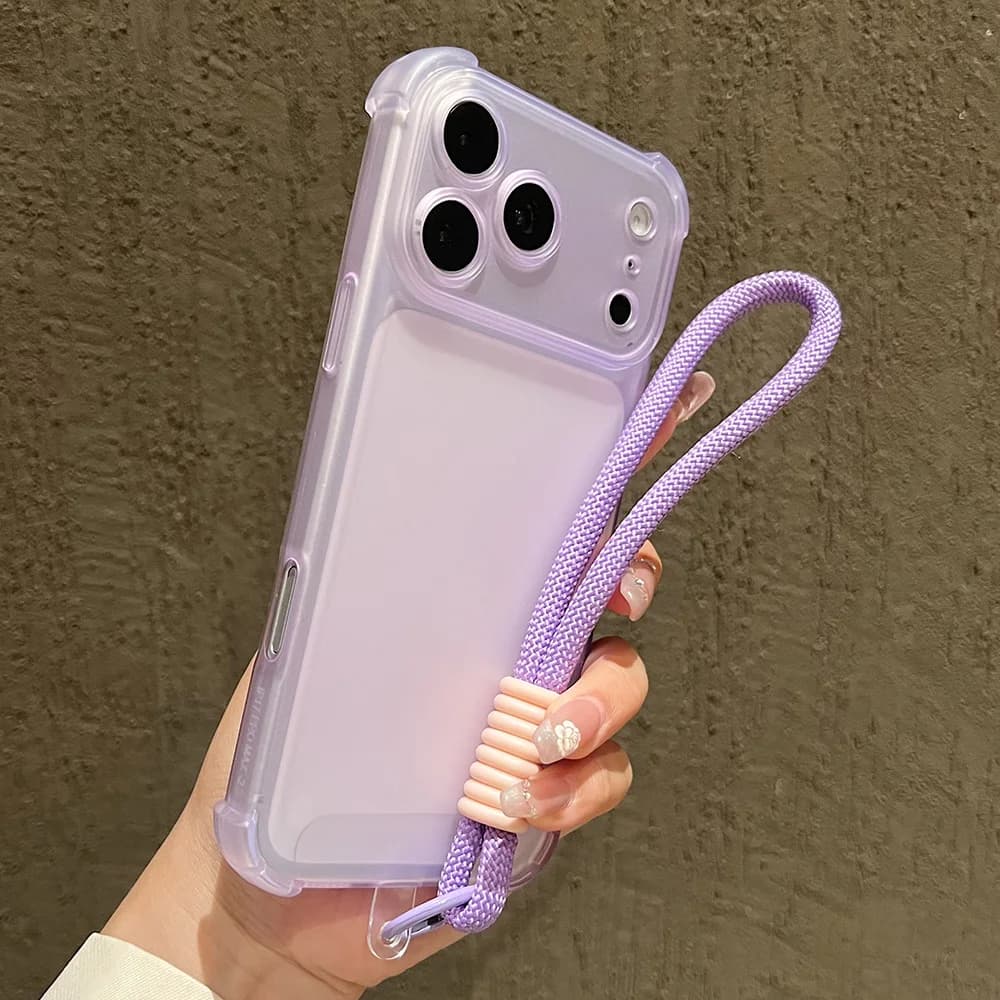 Custodia Protettiva Opaca Trasparente per iPhone 17 17E 16E 14 15 16 11 12 13 Pro Max Antiurto con Laccetto da Polso